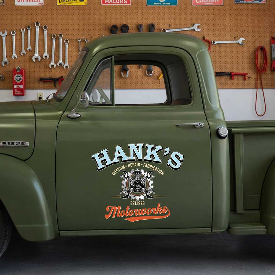 Personalized Engine and Pistons Decal for Truck Door with Vintage Automotive Design sticker 14293 - Image 3