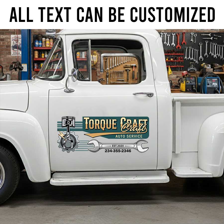 Personalized Piston and Gear Decal for Truck Door with Vintage Automotive Design sticker 14294 - Image 2