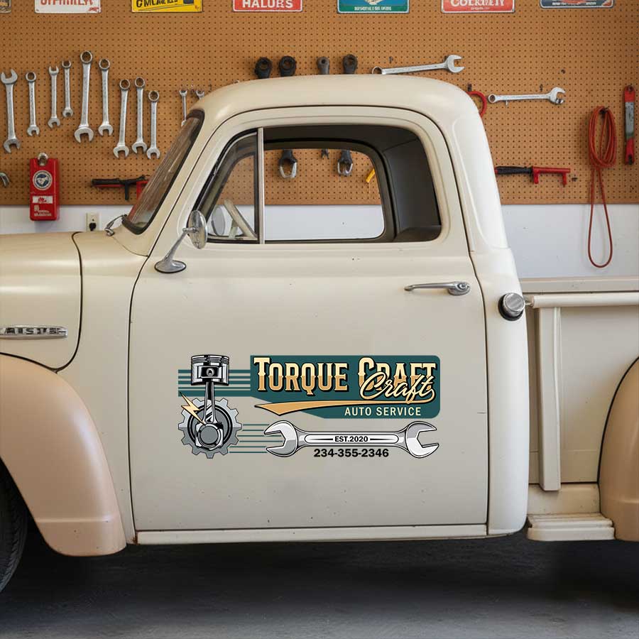 Personalized Piston and Gear Decal for Truck Door with Vintage Automotive Design sticker 14294 - Image 3