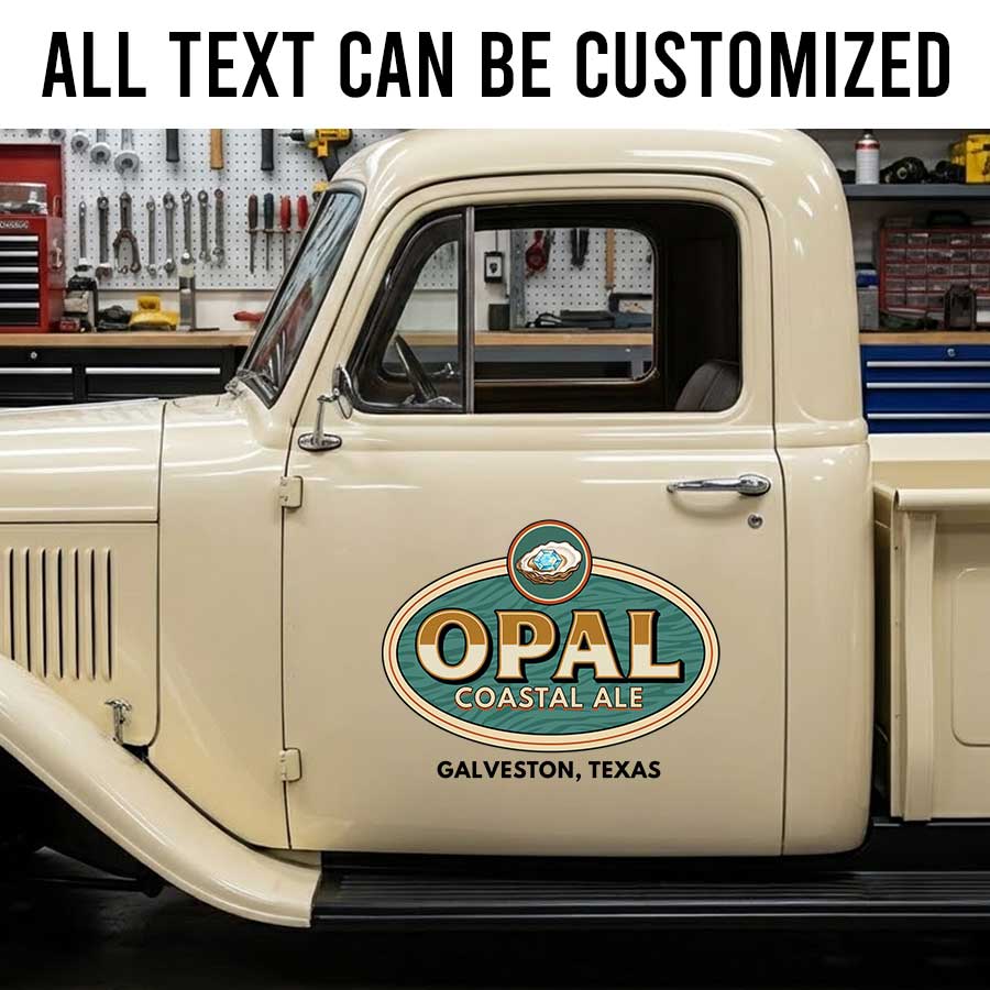 Personalized Shell and Oval Emblem Decal for Truck Door with Vintage Automotive Design sticker 14298