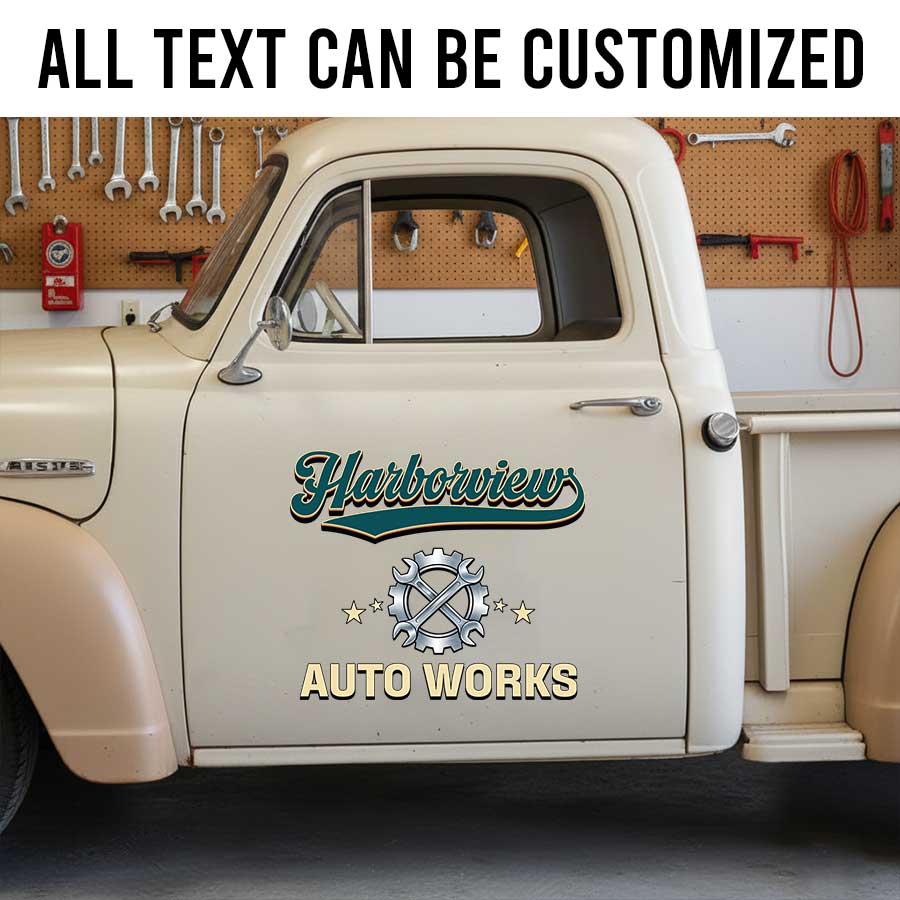 Personalized Wrench and Gear Decal for Truck Door with Vintage Automotive Design sticker 14300