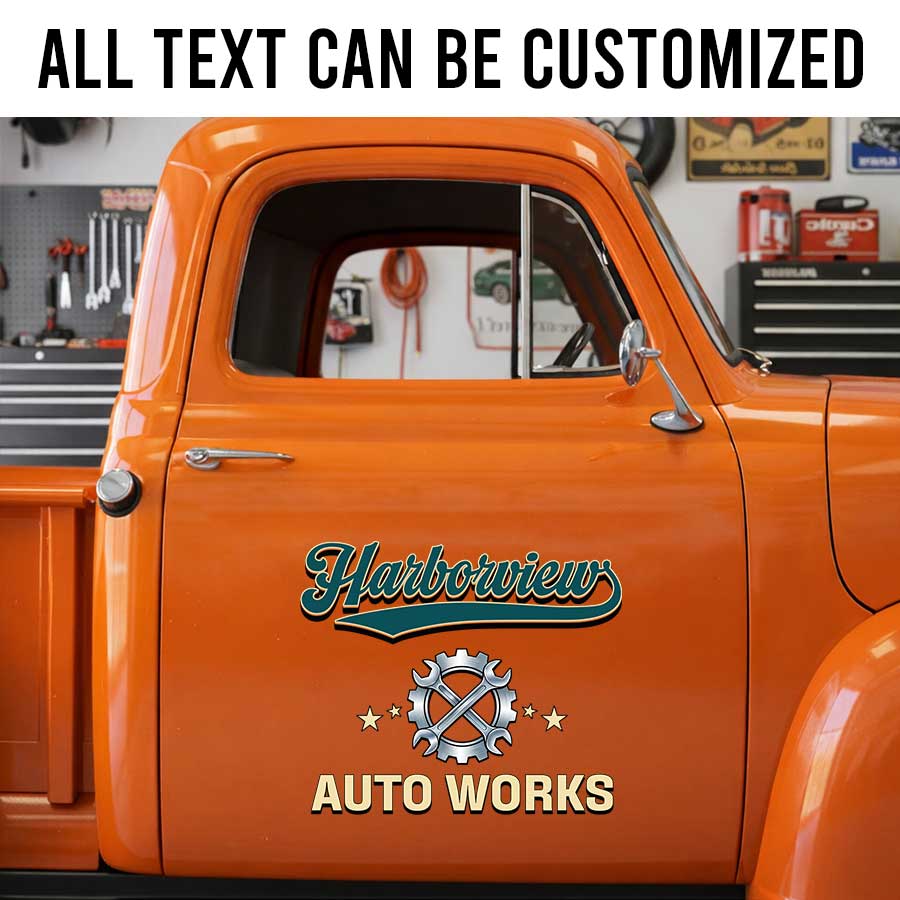 Personalized Wrench and Gear Decal for Truck Door with Vintage Automotive Design sticker 14300 - Image 2