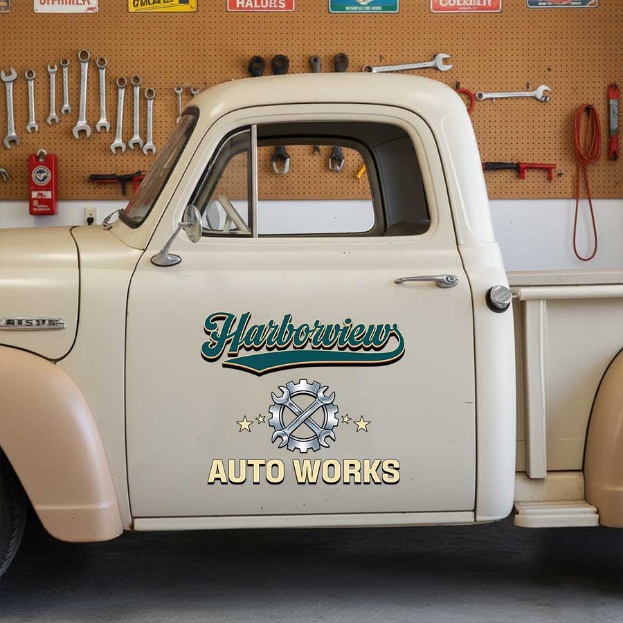 Personalized Wrench and Gear Decal for Truck Door with Vintage Automotive Design sticker 14300 - Image 3