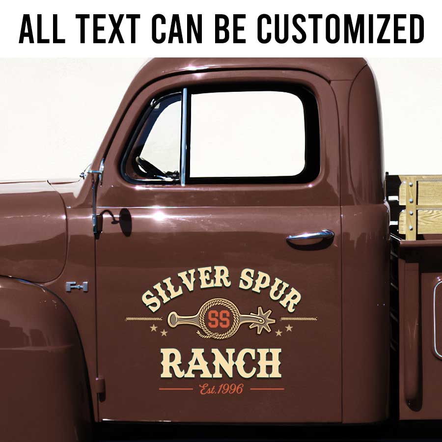 Personalized Spur and Rope Circle Decal for Truck Door with Western Vintage Design sticker 14301