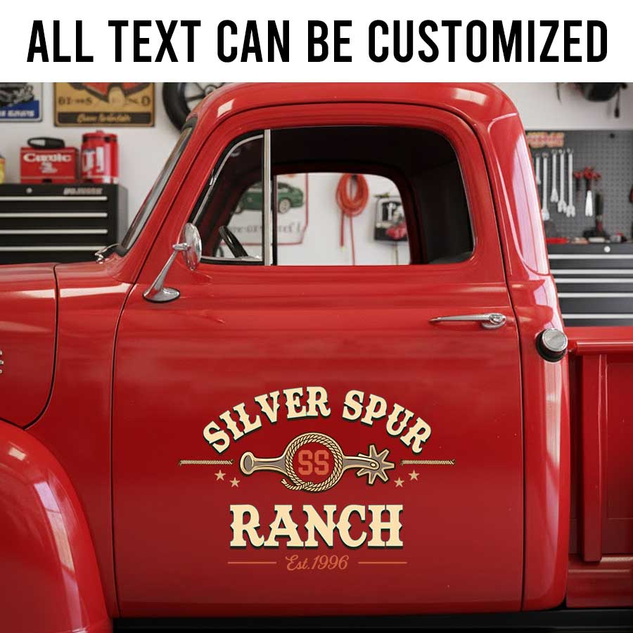 Personalized Spur and Rope Circle Decal for Truck Door with Western Vintage Design sticker 14301 - Image 2