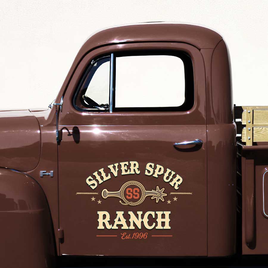 Personalized Spur and Rope Circle Decal for Truck Door with Western Vintage Design sticker 14301 - Image 3