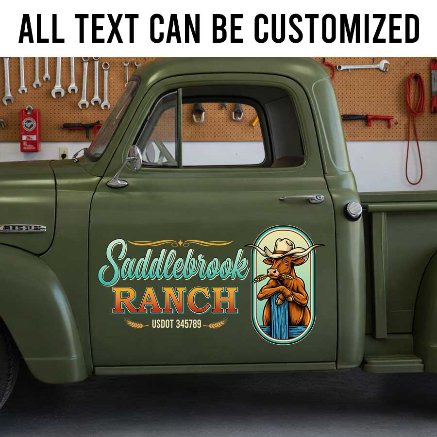 Personalized Bull and Cowboy Hat Decal for Truck Door with Vintage Western Design sticker 14302 - Image 2
