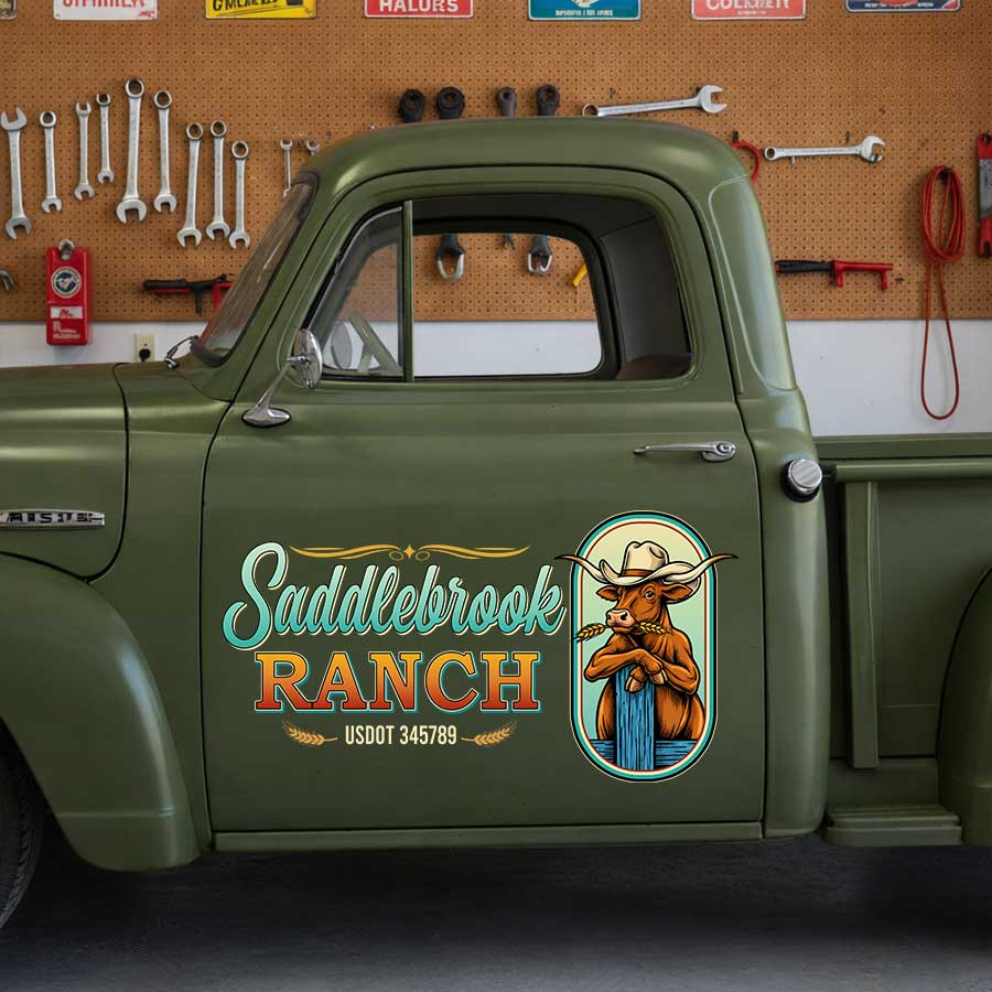 Personalized Bull and Cowboy Hat Decal for Truck Door with Vintage Western Design sticker 14302 - Image 3