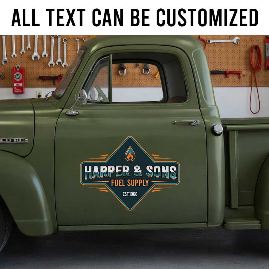 Personalized Flame and Vintage Lettering Decal for Truck Door with Vintage Automotive Design sticker 14304 - Image 2