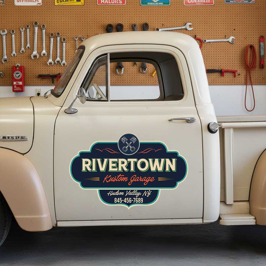 Personalized Crossing Pistons and Vintage Lettering Decal for Truck Door with Vintage Automotive Design sticker 14305 - Image 3