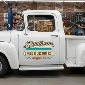 Personalized Vintage Hot Rod Decal for Truck Door with Vintage Automotive Design sticker 14310