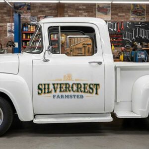 Personalized Barn and Sunburst Decal for Truck Door with Vintage Farm Design sticker 14312