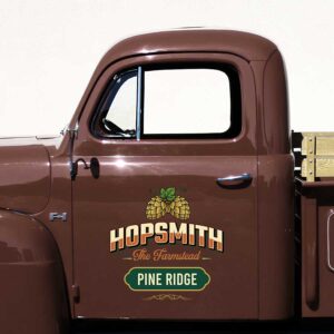 Personalized Hop Cones and Vintage Lettering Decal for Truck Door with Vintage Agricultural Design sticker 14315