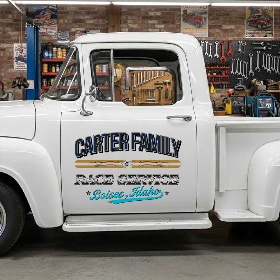 Personalized Wrench and Gear Decal for Truck Door with Vintage Automotive Design sticker 14318