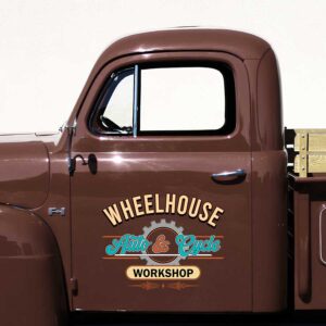 Personalized Gear and Wrench Decal for Truck Door with Vintage Automotive Design sticker 14319