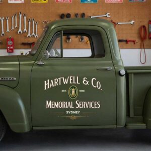 Personalized Shield and Text Decal for Truck Door with Vintage Automotive Design sticker 14320