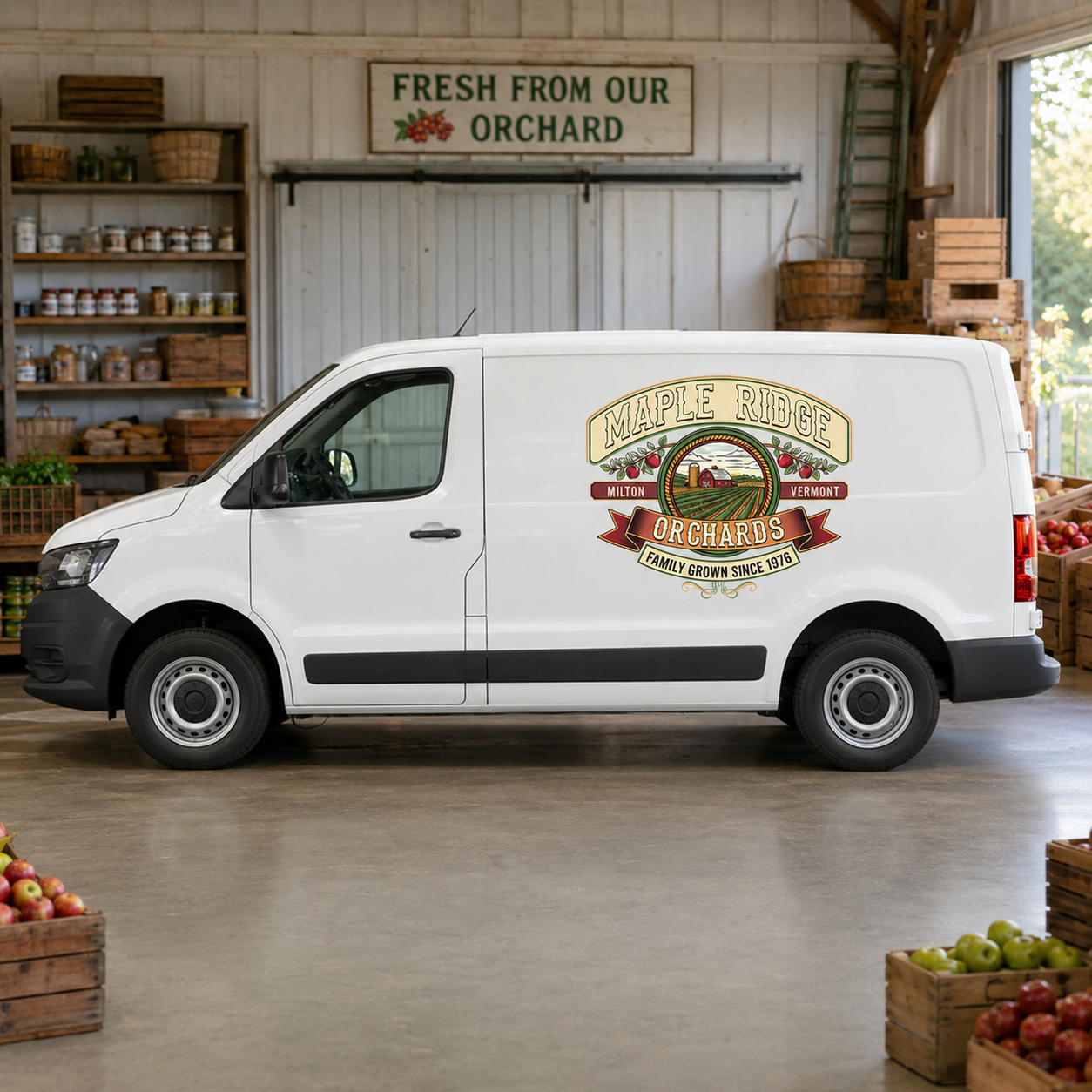 Personalized Farm Scene and Apples Decal for Truck Door with Vintage Agricultural Design sticker 14321 - Image 3