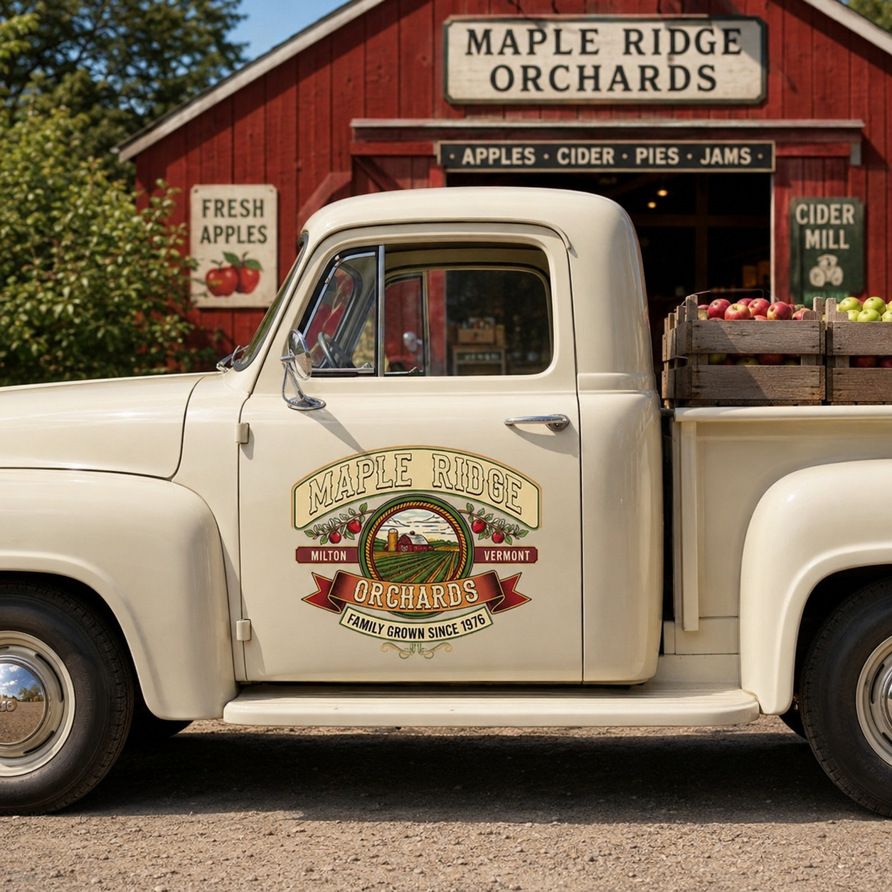 Personalized Farm Scene and Apples Decal for Truck Door with Vintage Agricultural Design sticker 14321 - Image 4