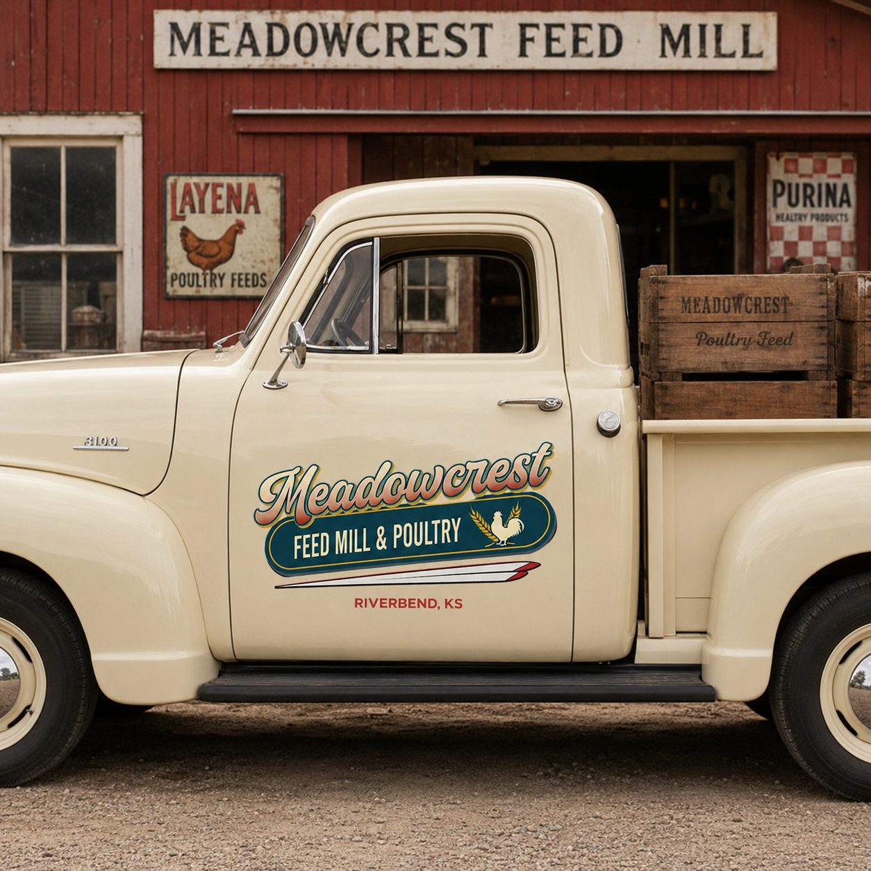 Personalized Rooster and Text Decal for Truck Door with Vintage Agricultural Design sticker 14322 - Image 2