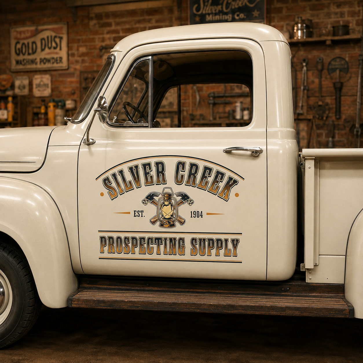 Personalized Lantern and Pickaxe Decal for Truck Door with Vintage Automotive Design sticker 14324 - Image 4
