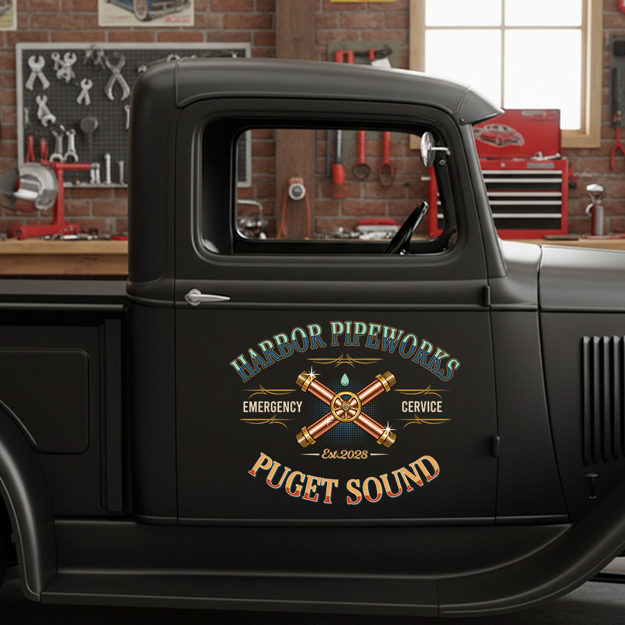 Personalized Crossed Pipes and Gear Decal for Truck Door with Vintage Automotive Design sticker 14325 - Image 2