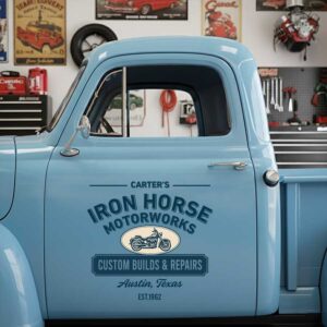 Personalized Motorcycle Decal for Truck Door with Vintage Automotive Design sticker 14329