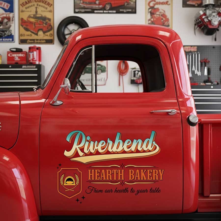 Personalized Bread and Wheat Decal for Truck Door with Vintage Automotive Design sticker 14330