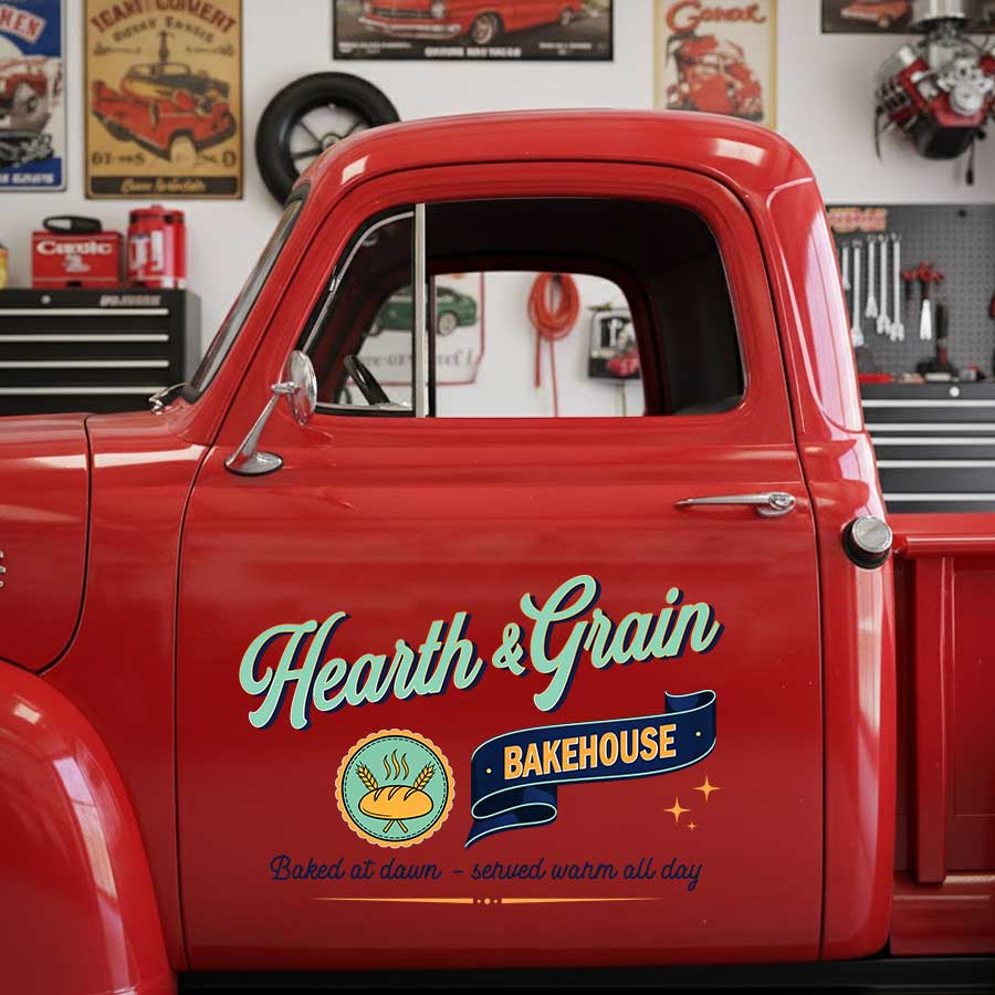 Personalized Bread and Steam Lines Decal for Truck Door with Vintage Automotive Design sticker 14331