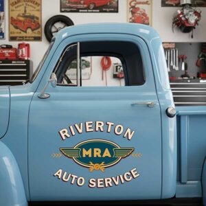 Personalized Wings and Gear Decal for Truck Door with Vintage Automotive Design sticker 14335