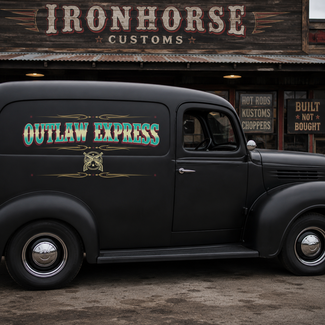 Personalized Crossed Pistons and Pinstriping Decal for Truck Door with Vintage Automotive Design sticker 14336 - Image 2