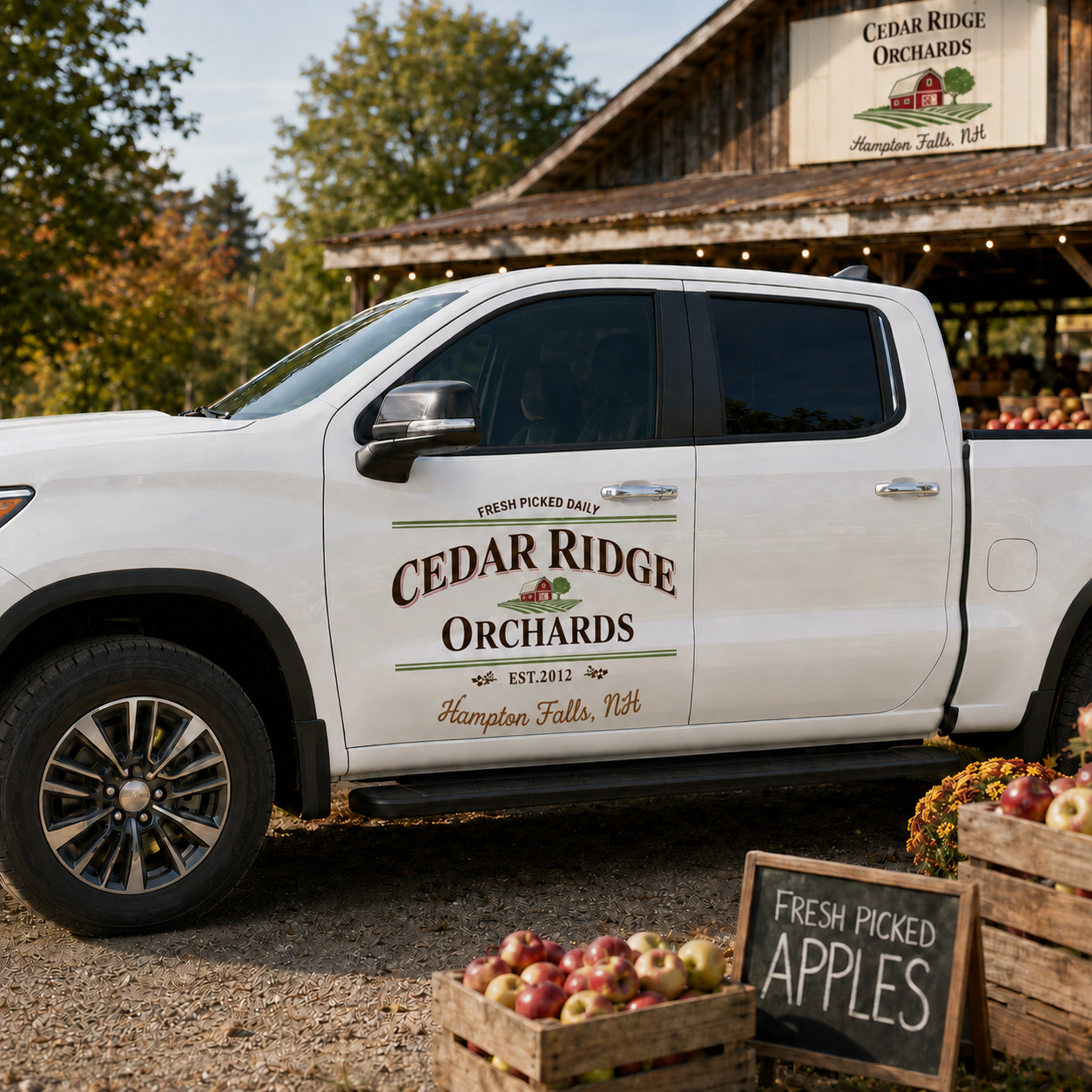 Personalized Barn and Orchard Decal for Truck Door with Vintage Agricultural Design sticker 14337 - Image 2