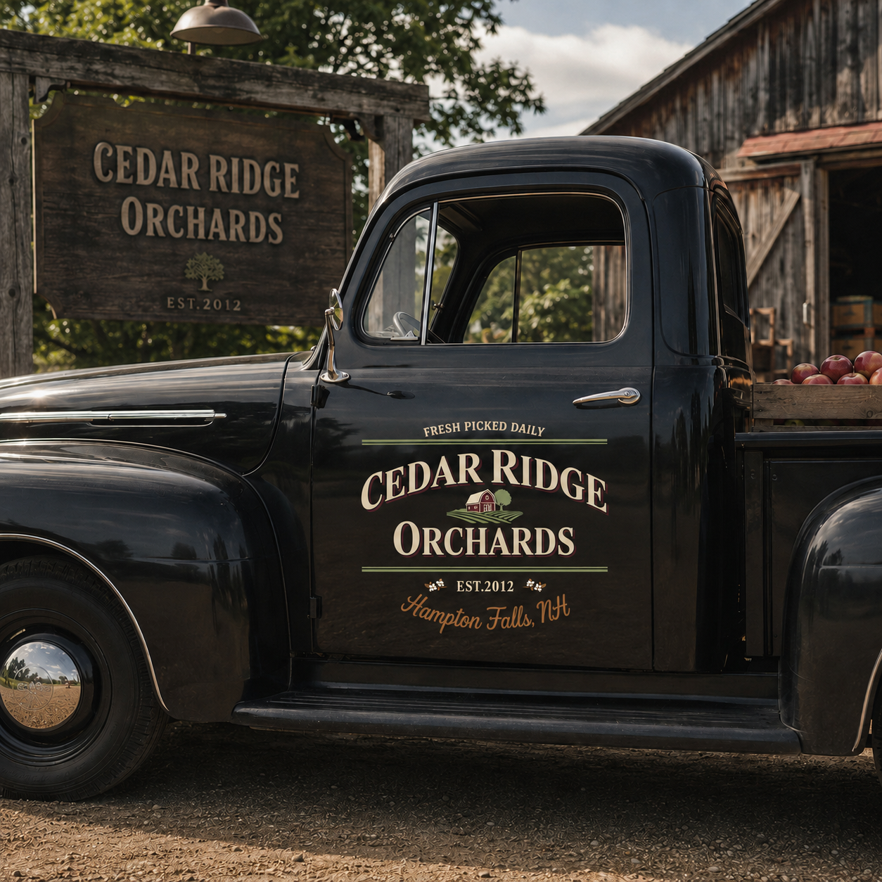 Personalized Barn and Orchard Decal for Truck Door with Vintage Agricultural Design sticker 14337 - Image 3