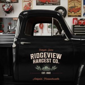 Personalized Barn and Wheat Decal for Truck Door with Vintage Agricultural Design sticker 14338