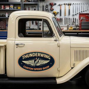 Personalized Spark Plug and Wings Decal for Truck Door with Vintage Automotive Design sticker 14345