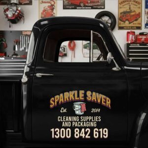 Personalized Bucket and Cleaning Cloth Decal for Truck Door with Vintage Automotive Design sticker 14346