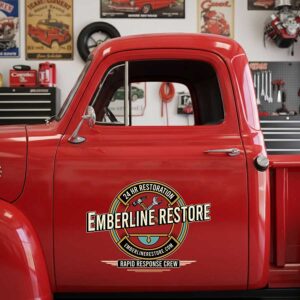 Personalized Wrench and Piston Decal for Truck Door with Vintage Automotive Design sticker 14349