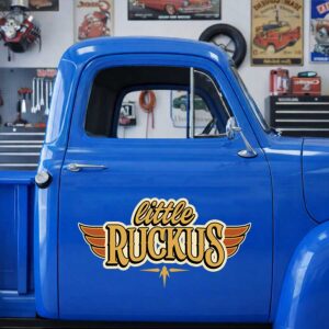 Personalized Wing and Text Decal for Truck Door with Vintage Automotive Design sticker 14350