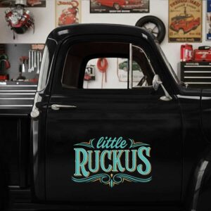 Personalized Stylized Text and Decorative Flourishes Decal for Truck Door with Vintage Automotive Design sticker 14351