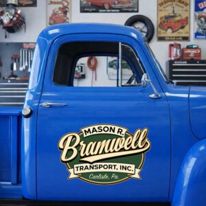 Personalized Badge and Stylized Text Decal for Truck Door with Vintage Automotive Design sticker 14353
