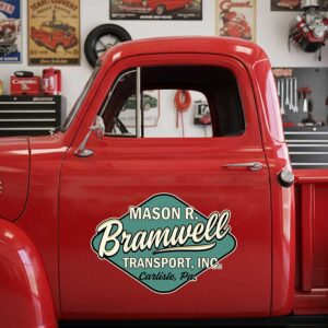 Personalized Stylized Text and Vintage Emblem Decal for Truck Door with Vintage Automotive Design sticker 14354