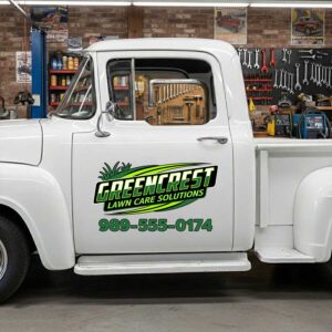 Custom Lawn Care Decal for Trucks - Grass and Bold Text Design sticker 14358