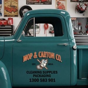 Personalized Mop and Carton Decal for Truck Door with Vintage Automotive Design sticker 14360