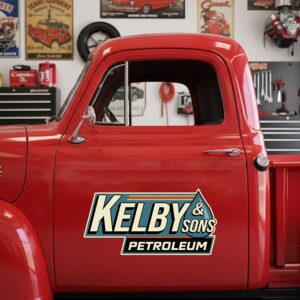 Personalized Text and Petroleum Theme Decal for Truck Door with Vintage Automotive Design sticker 14362