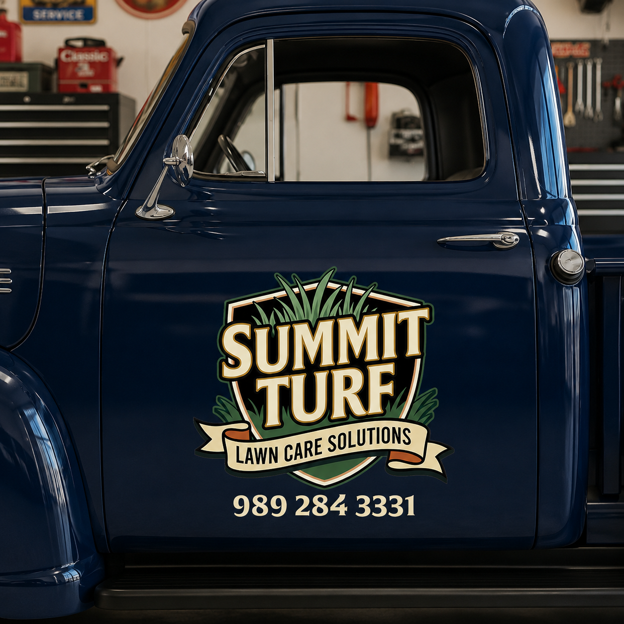 Personalized Grass and Shield Decal for Truck Door with Vintage Automotive Design sticker 14363 - Image 3