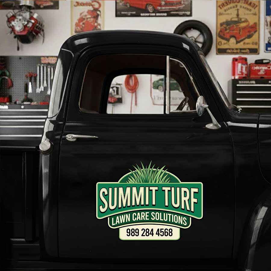 Personalized Grass and Text Decal for Truck Door with Professional Landscaping Design sticker 14366