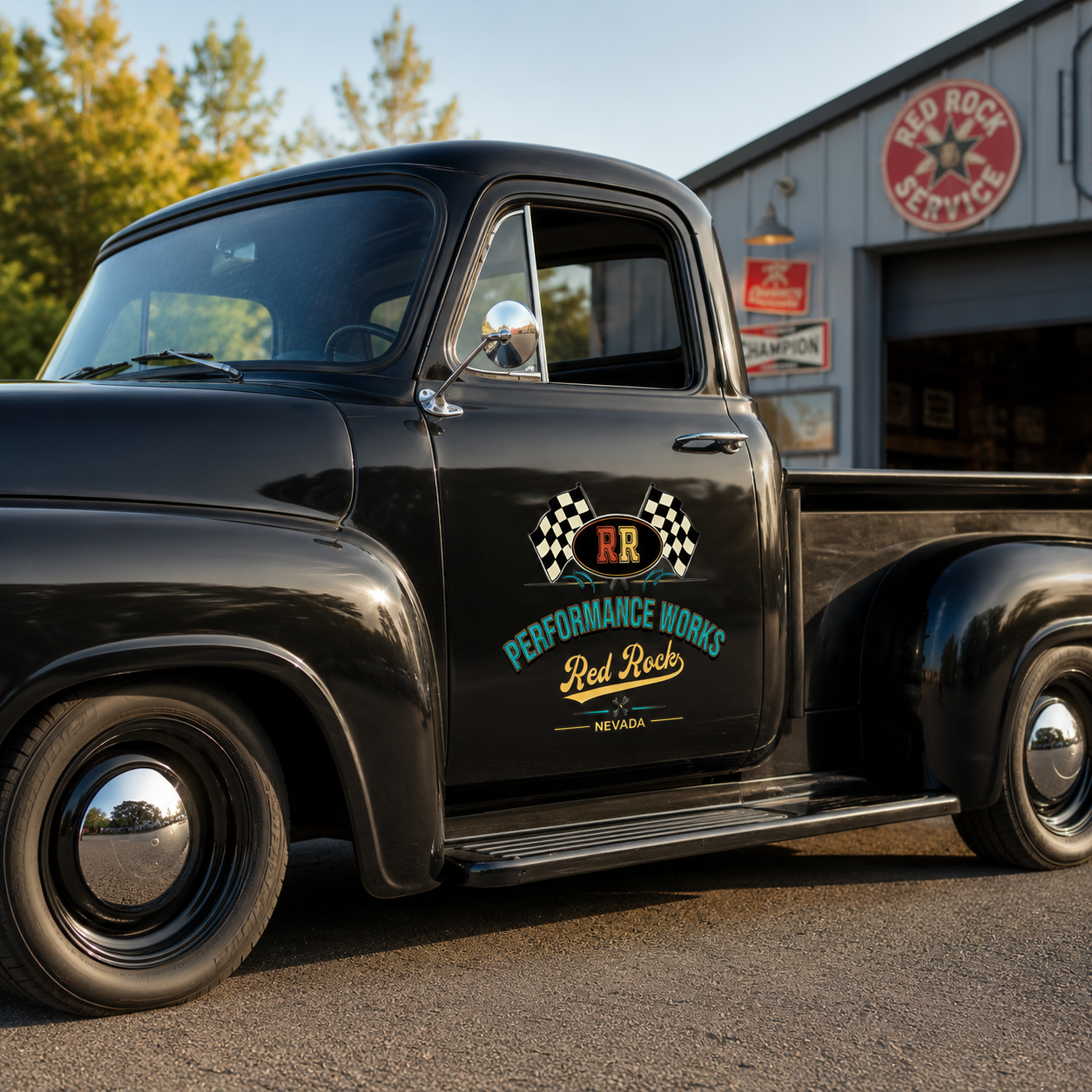 Personalized Checkered Flag and Text Elements Decal for Truck Door with Vintage Automotive Design sticker 14368 - Image 3