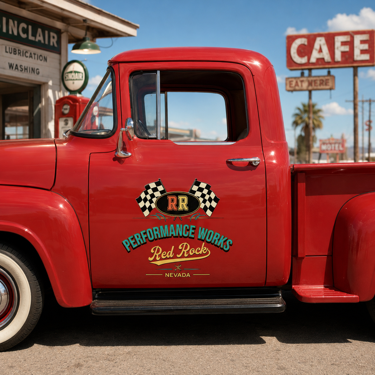 Personalized Checkered Flag and Text Elements Decal for Truck Door with Vintage Automotive Design sticker 14368 - Image 4