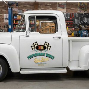 Personalized Checkered Flag and Text Elements Decal for Truck Door with Vintage Automotive Design sticker 14368