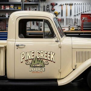 Personalized Truck and Wrench Decal for Truck Door with Vintage Automotive Design sticker 14371
