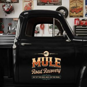 Personalized Mule and Wrench Decal for Truck Door with Vintage Automotive Design sticker 14372